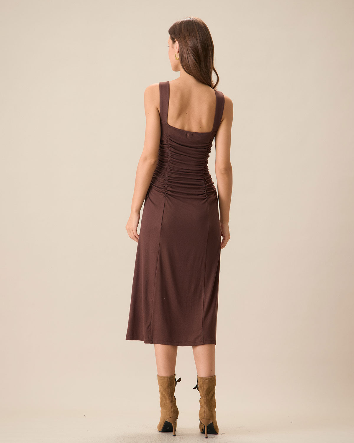 Sueña Kadın Kahve Dantelli Örme Slip Midi Elbise