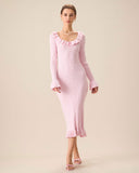 Sueña™ Kadın Pembe U Yaka Fırfırlı Bodycon Kazak Elbise