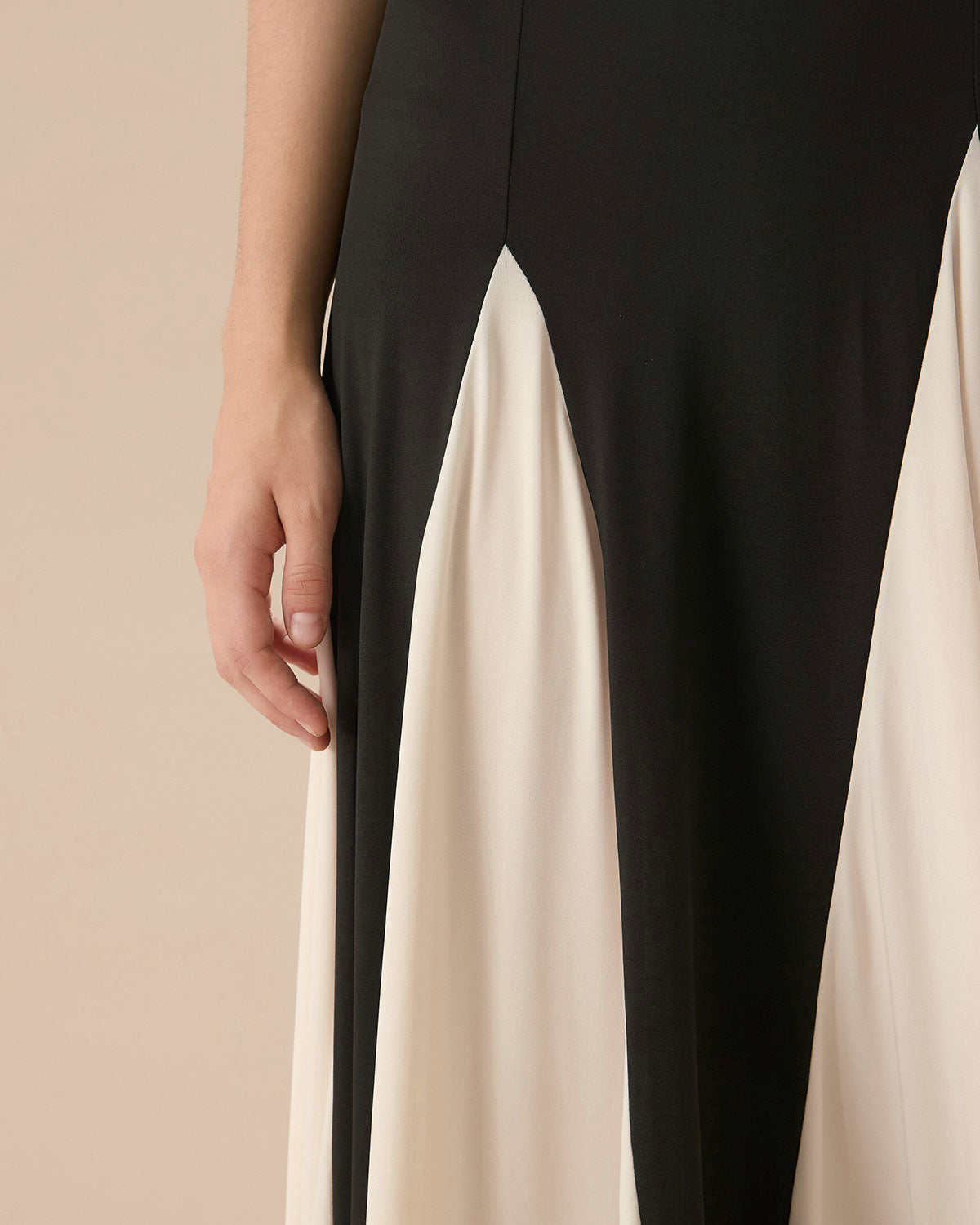 Sueña™ Kadın Siyah Kontrast Büzgülü Slip Maxi Elbise