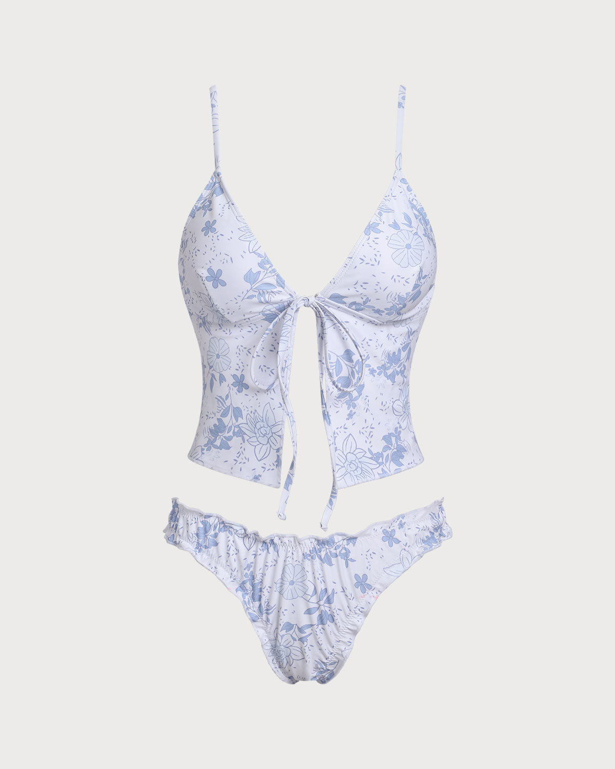 Sueña™ Mavi Çiçekli Önden Bağcıklı Tankini Takımı