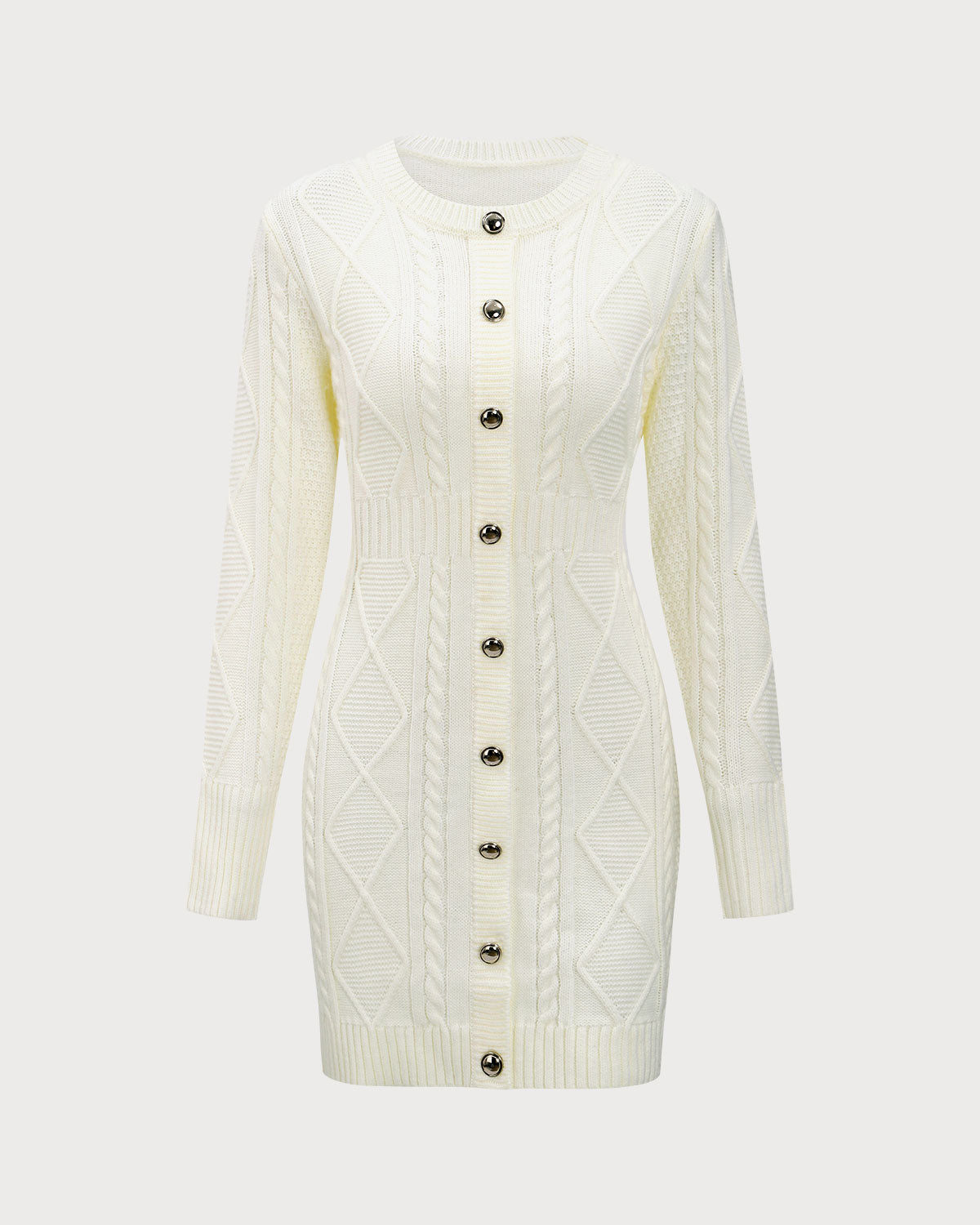 Sueña™ Beyaz Yuvarlak Yaka Bodycon Kazak Elbise