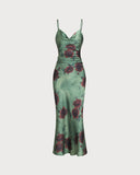 Sueña™ Yeşil Çiçekli Slip Midi Elbise