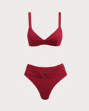 Sueña™ Kırmızı Kare Yaka O-Ring Bikini Seti
