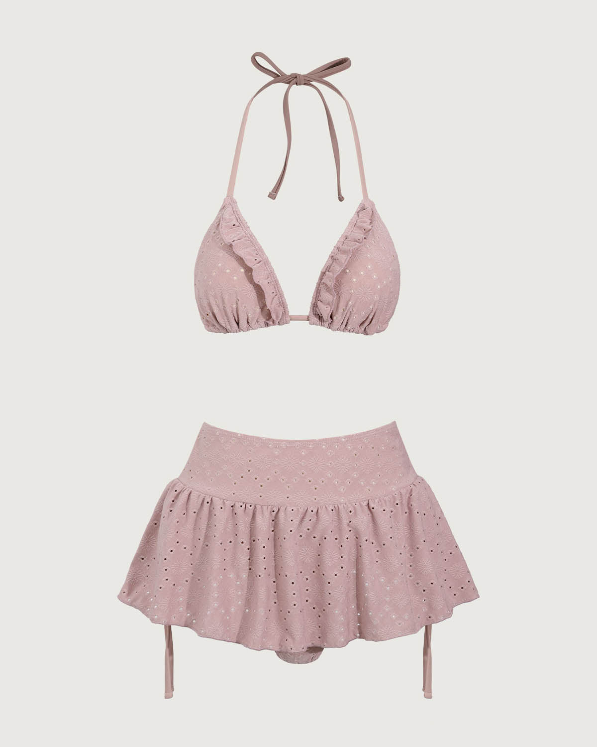 Sueña™ Pembe Fırfırlı Büzgülü Bikini Üçlü Takım