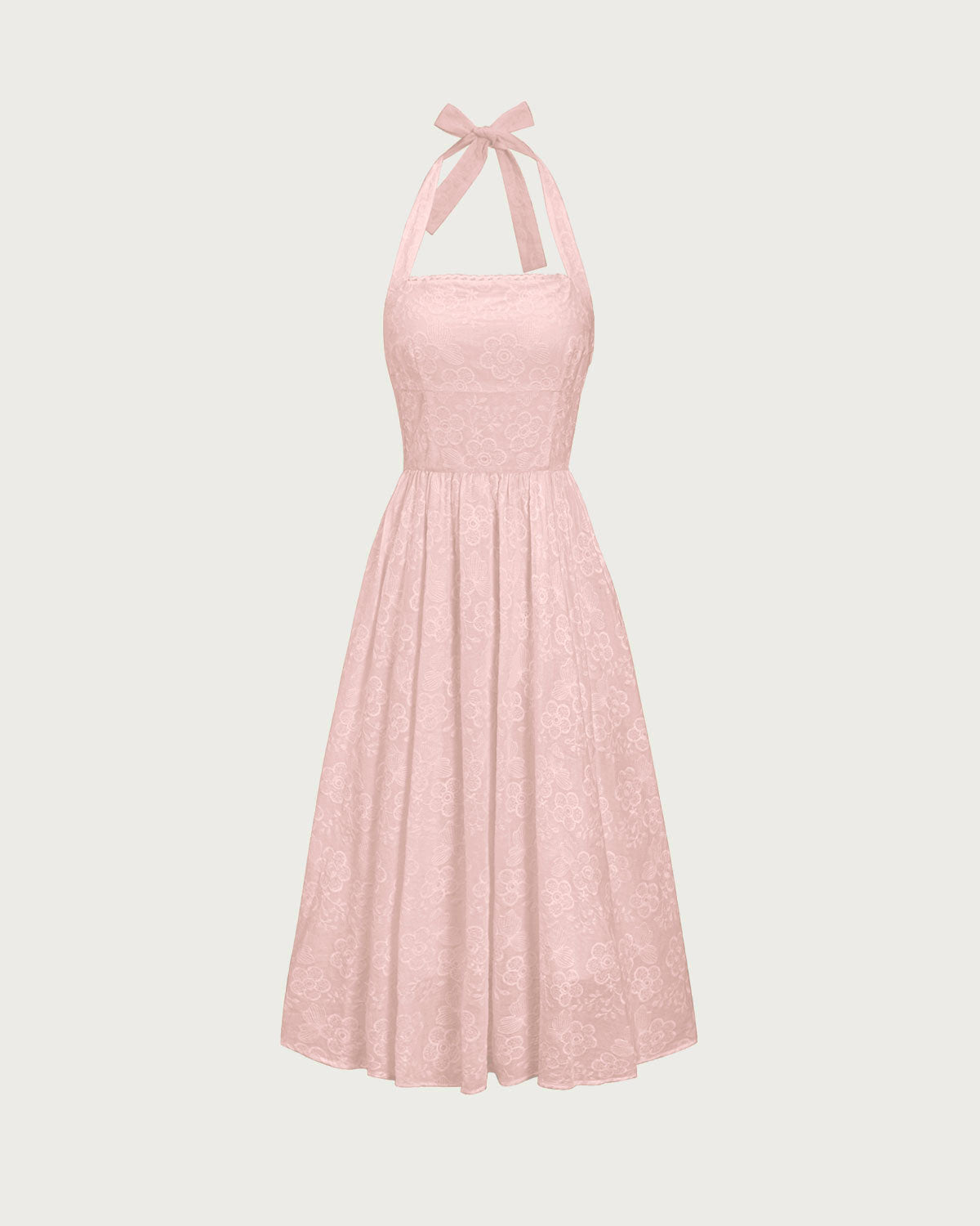 Sueña™ Pembe Nakışlı Boyundan Bağlamalı Midi Elbise