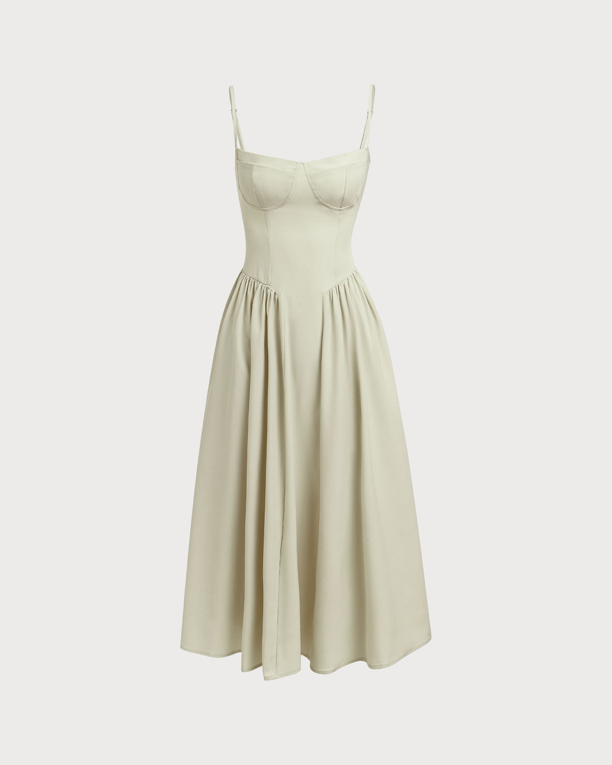 Sueña Yeşil Kare Yaka Cepli Slip Midi Elbise