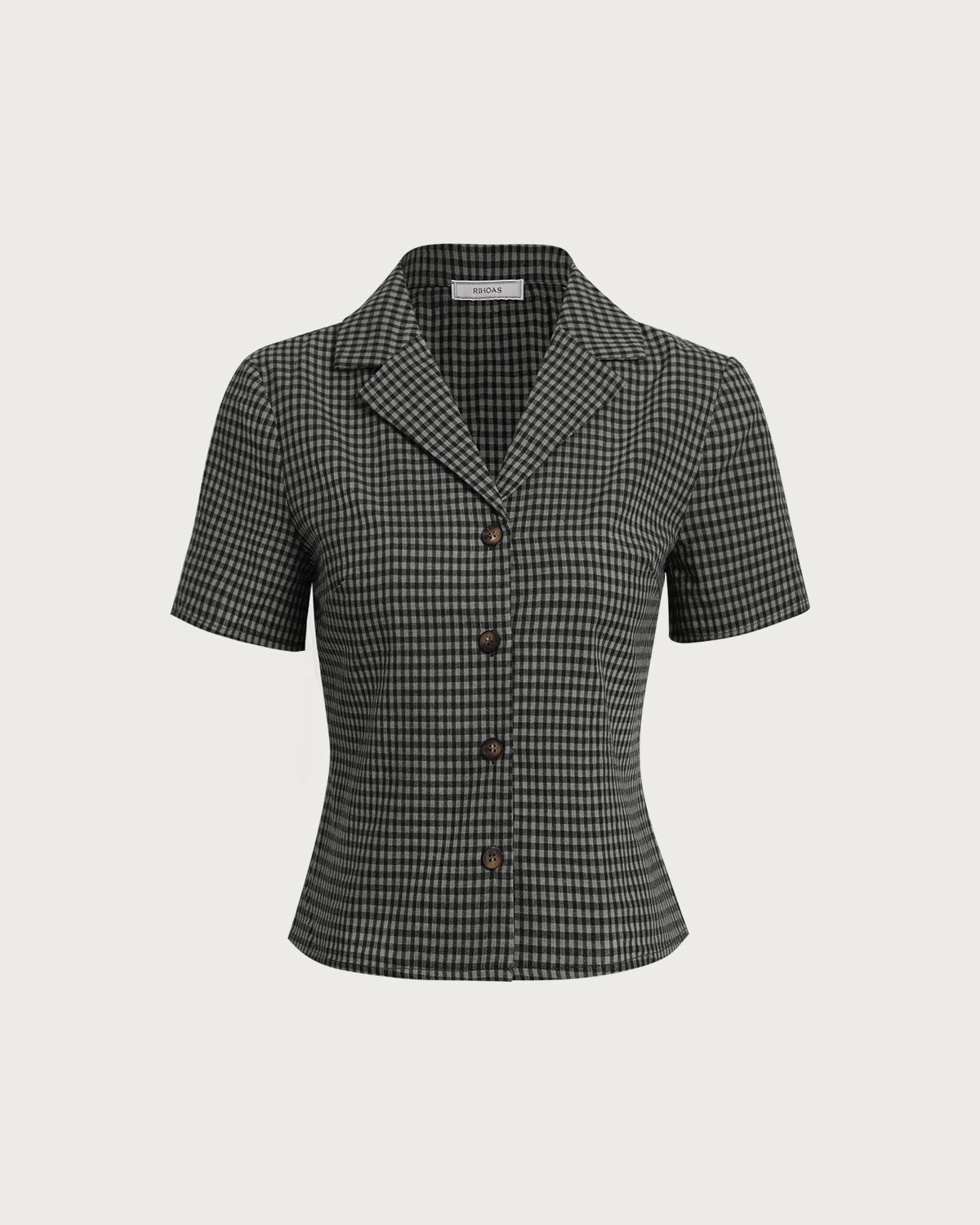 Sueña™ Gri Yaka Ekose Kısa Kollu Bluz