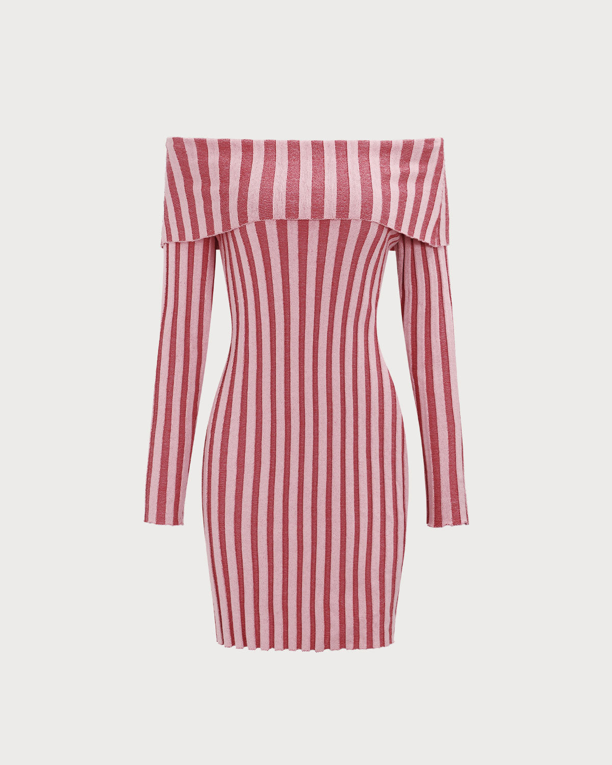 Sueña™ Pembe Çizgili Omuzu Açık Bodycon Triko Elbise