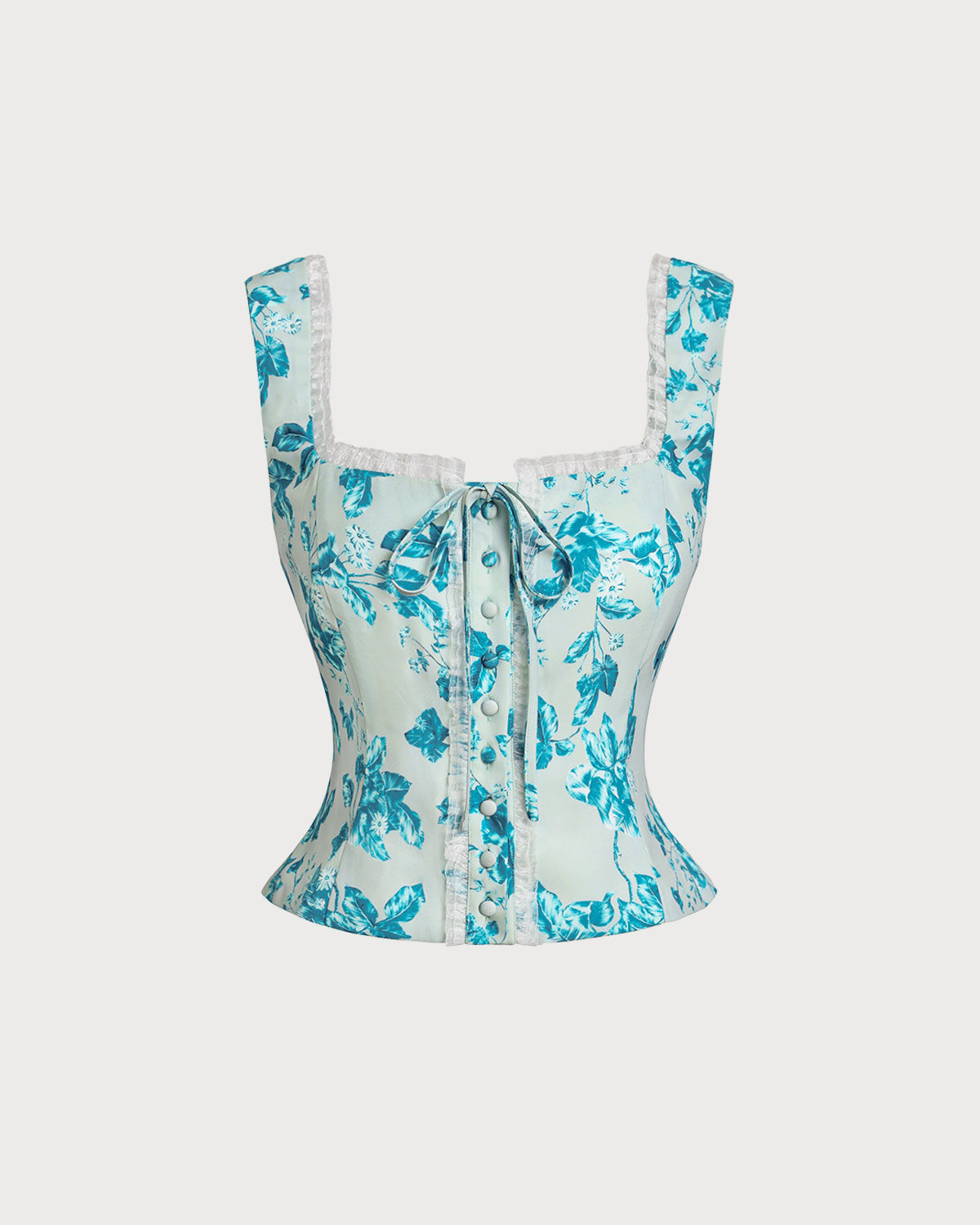 Sueña™ Mavi Çiçekli Kare Tank Top