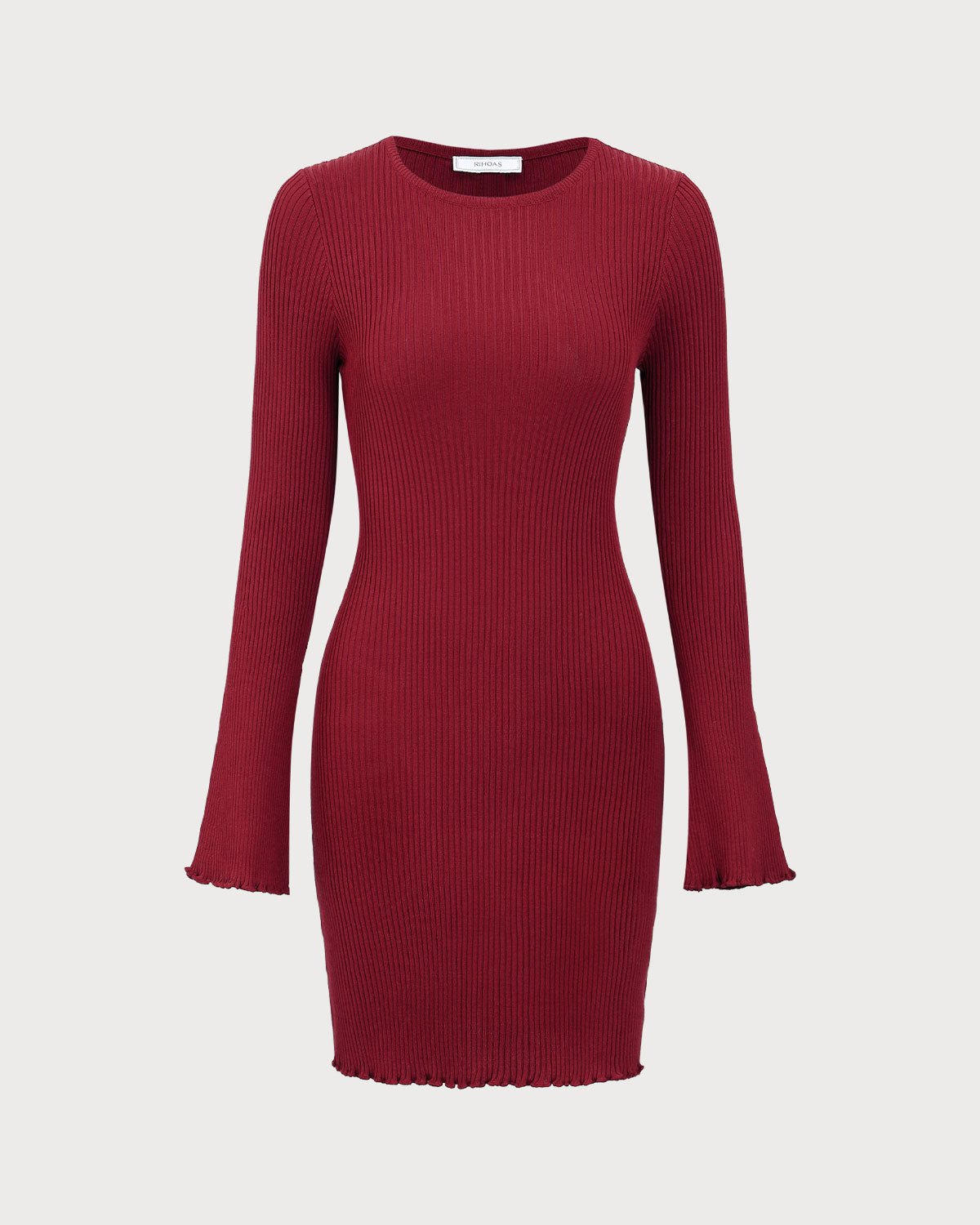 Sueña™ Kadın Kırmızı Zil Kol Bodycon Kazak Elbise