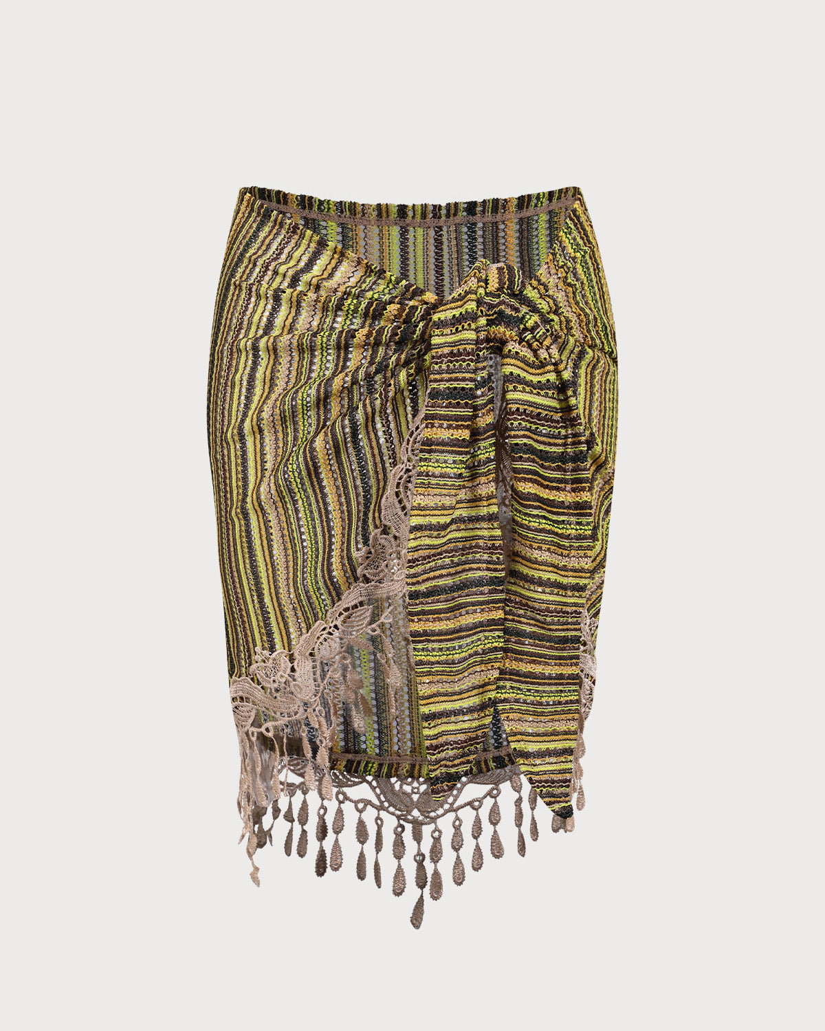 Sueña™ Yeşil Çizgili Saçaklı Vintage Cover-Up