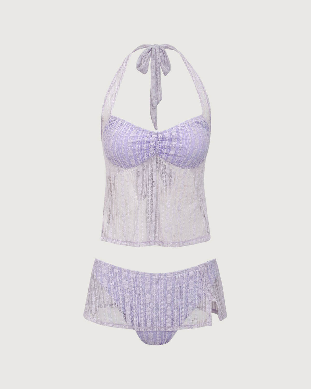 Sueña™ Mor Dantelli Boyundan Bağlamalı Tankini Mayo
