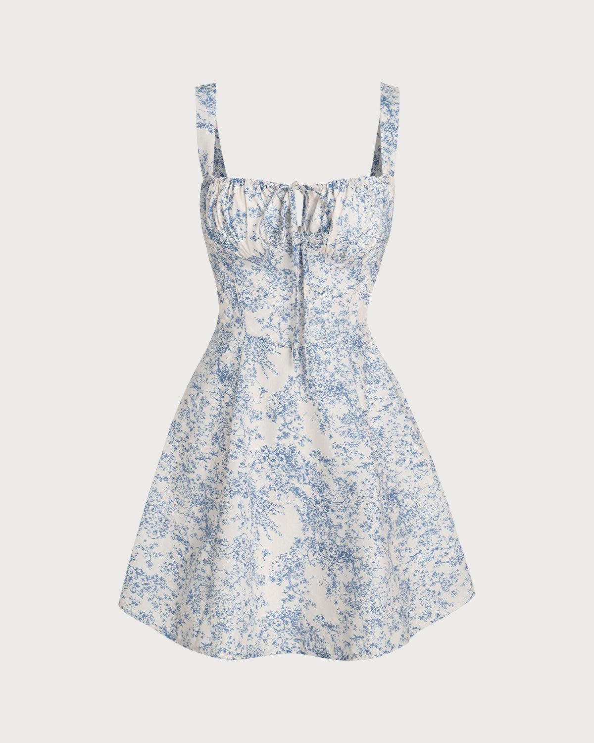 Sueña Mavi Çiçekli Dantelli Slip Korse Mini Elbise