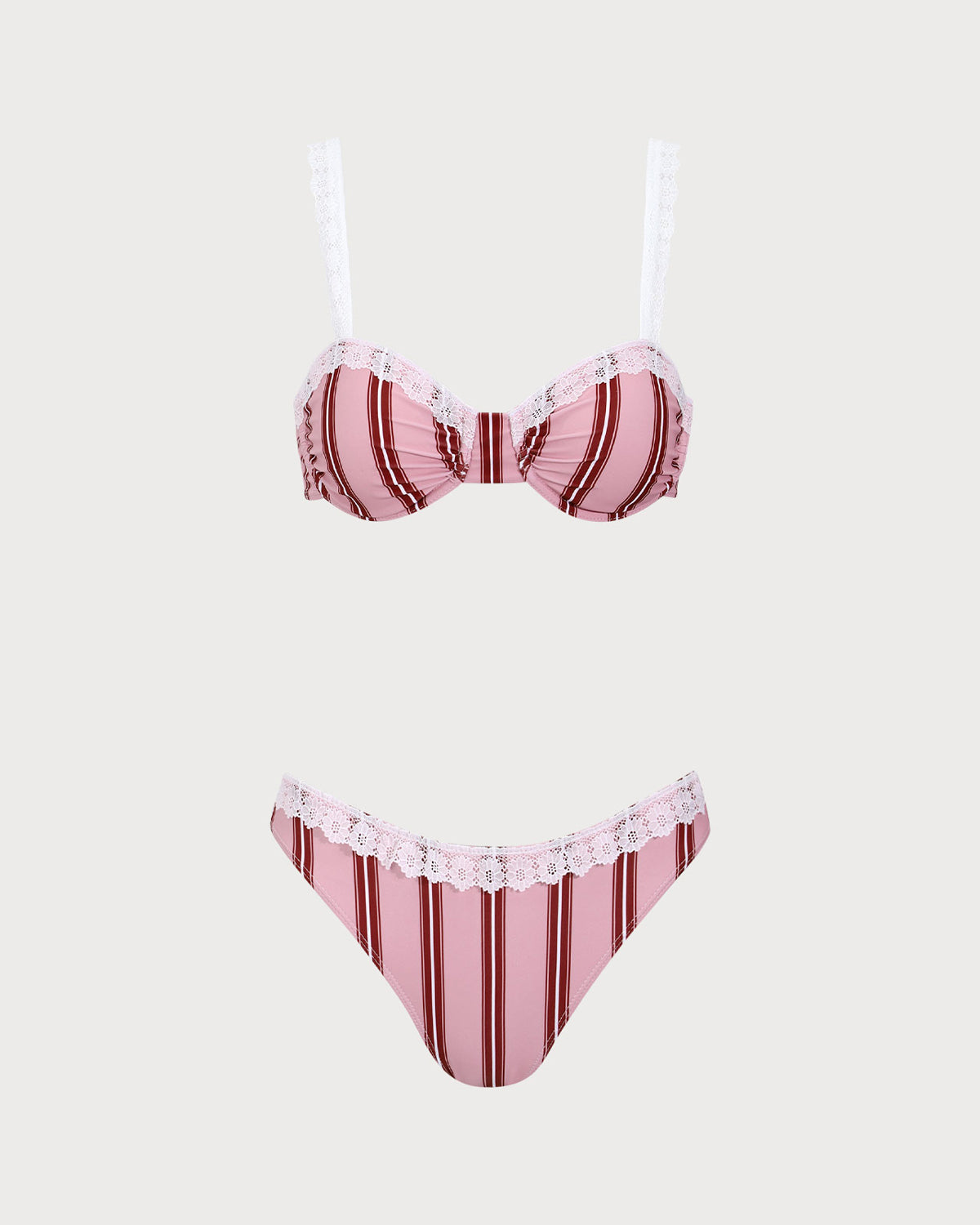 Sueña™ Pembe Çizgili Balenli Dantel Bikini Takımı