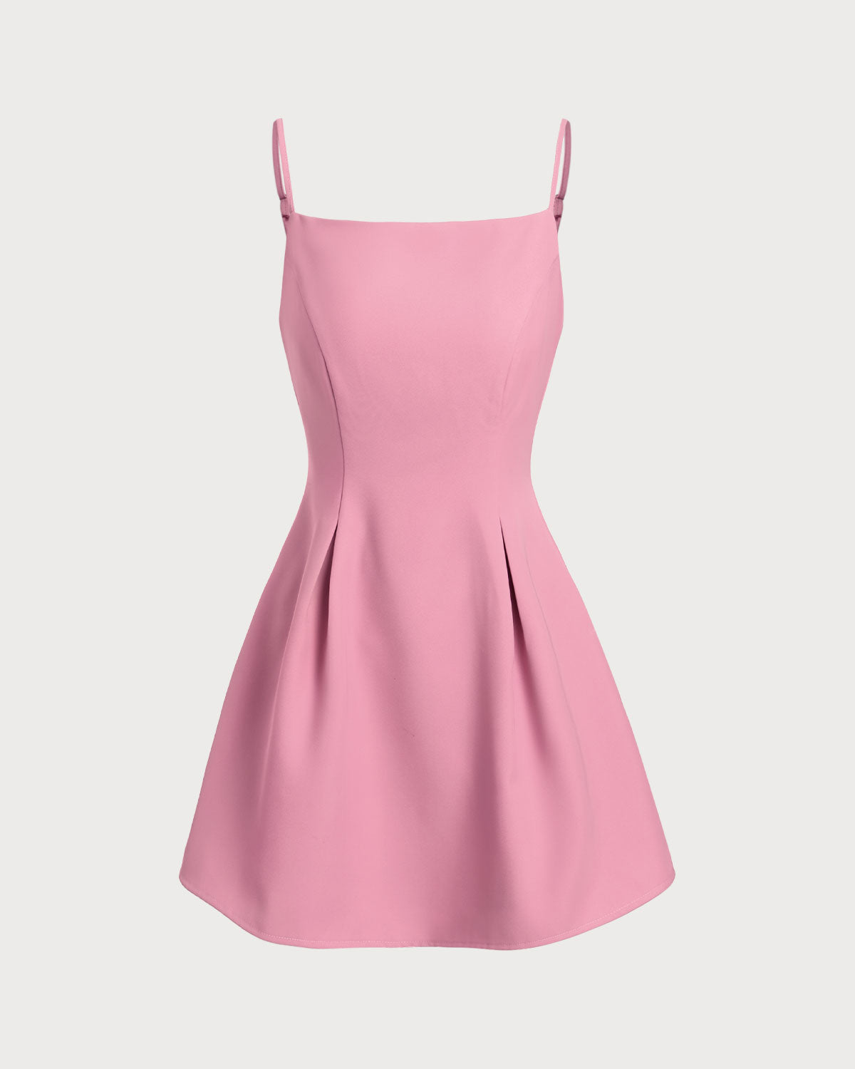 Sueña Pembe Kare Yaka Slip Pileli Mini Elbise