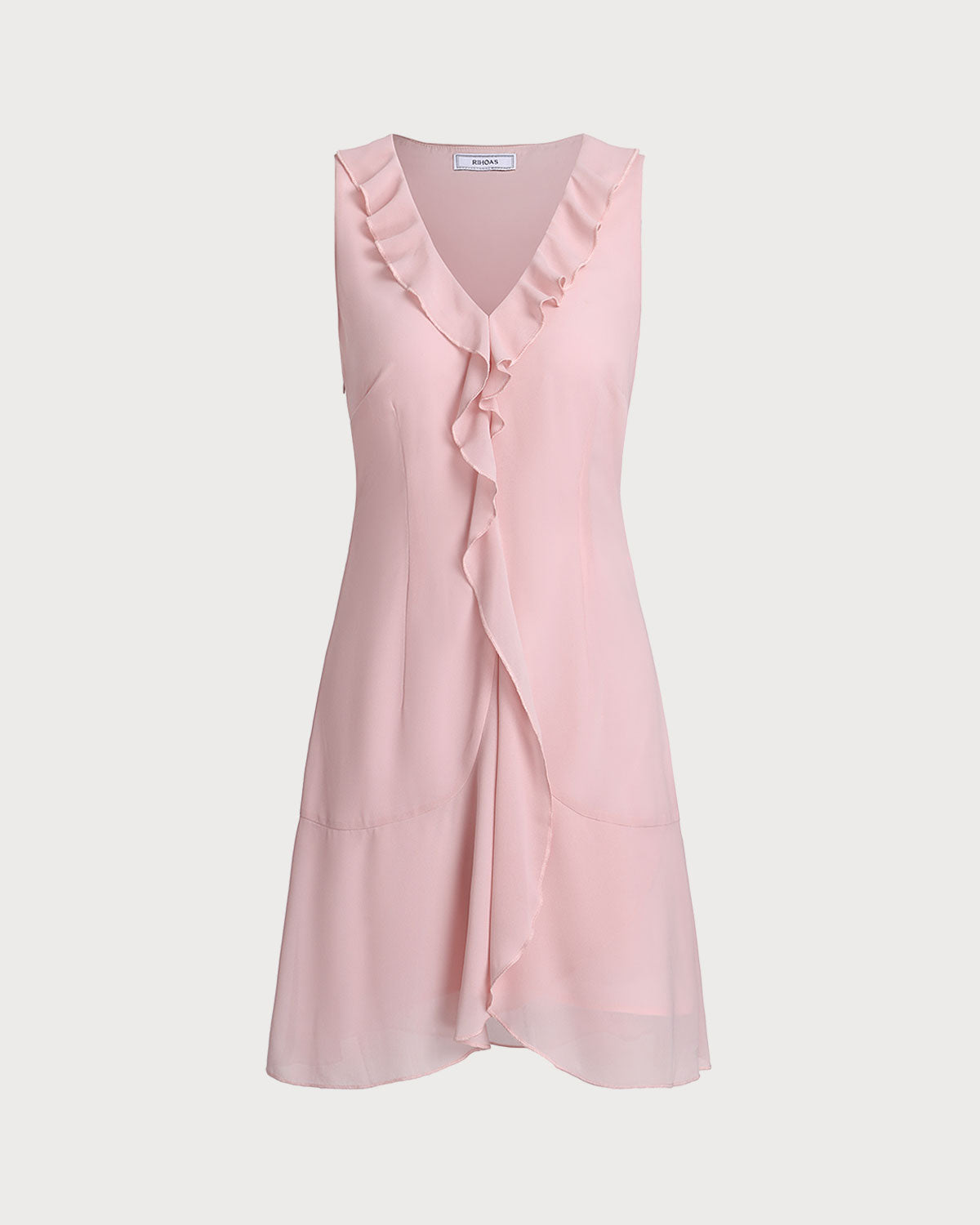 Sueña Pembe Fırfırlı Kolsuz Mini Elbise