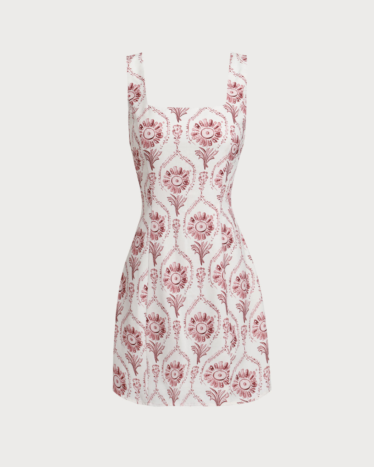 Sueña Pembe Kare Yaka Çiçek Slip Mini Elbise