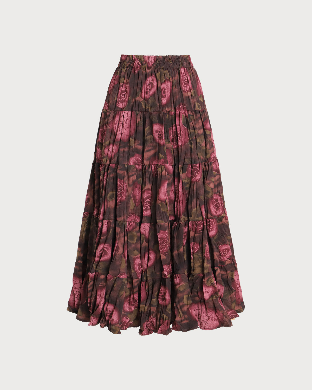 Sueña™ Pembe Çiçekli Beli Pileli Midi Etek