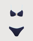 Sueña™ Mavi Kontrast Dokulu Bikini Takımı