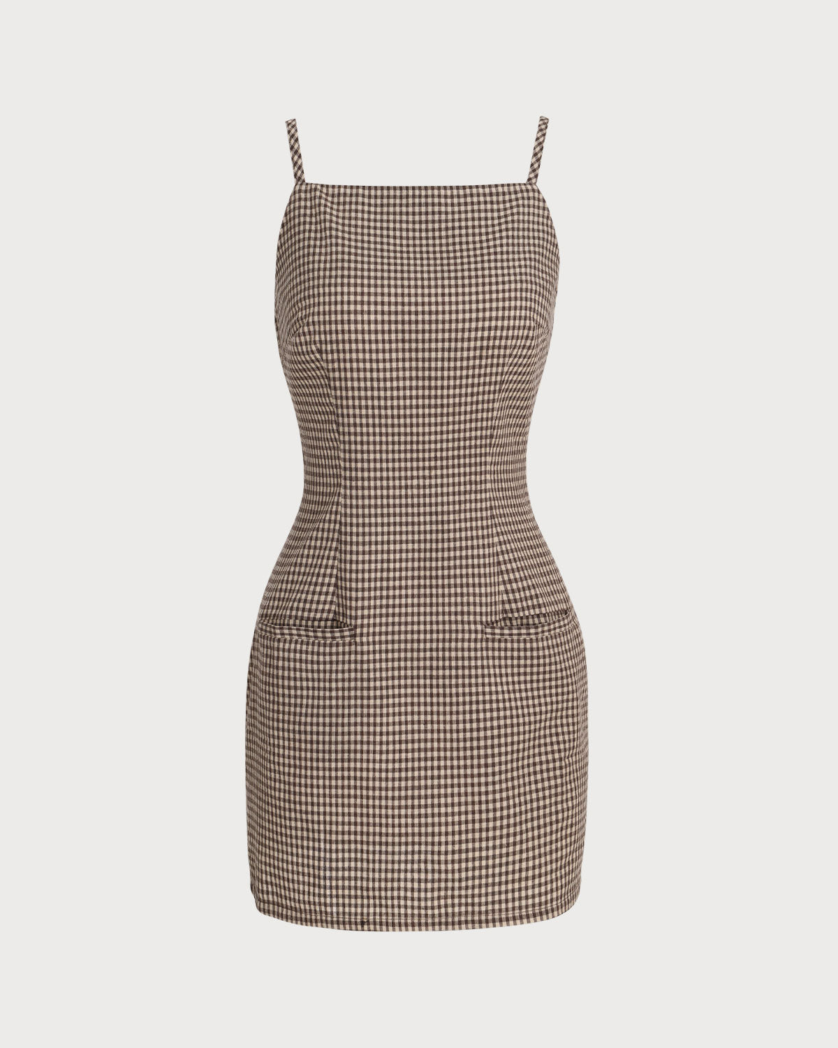 Sueña™ Kahverengi Ekose Slip Mini Elbise