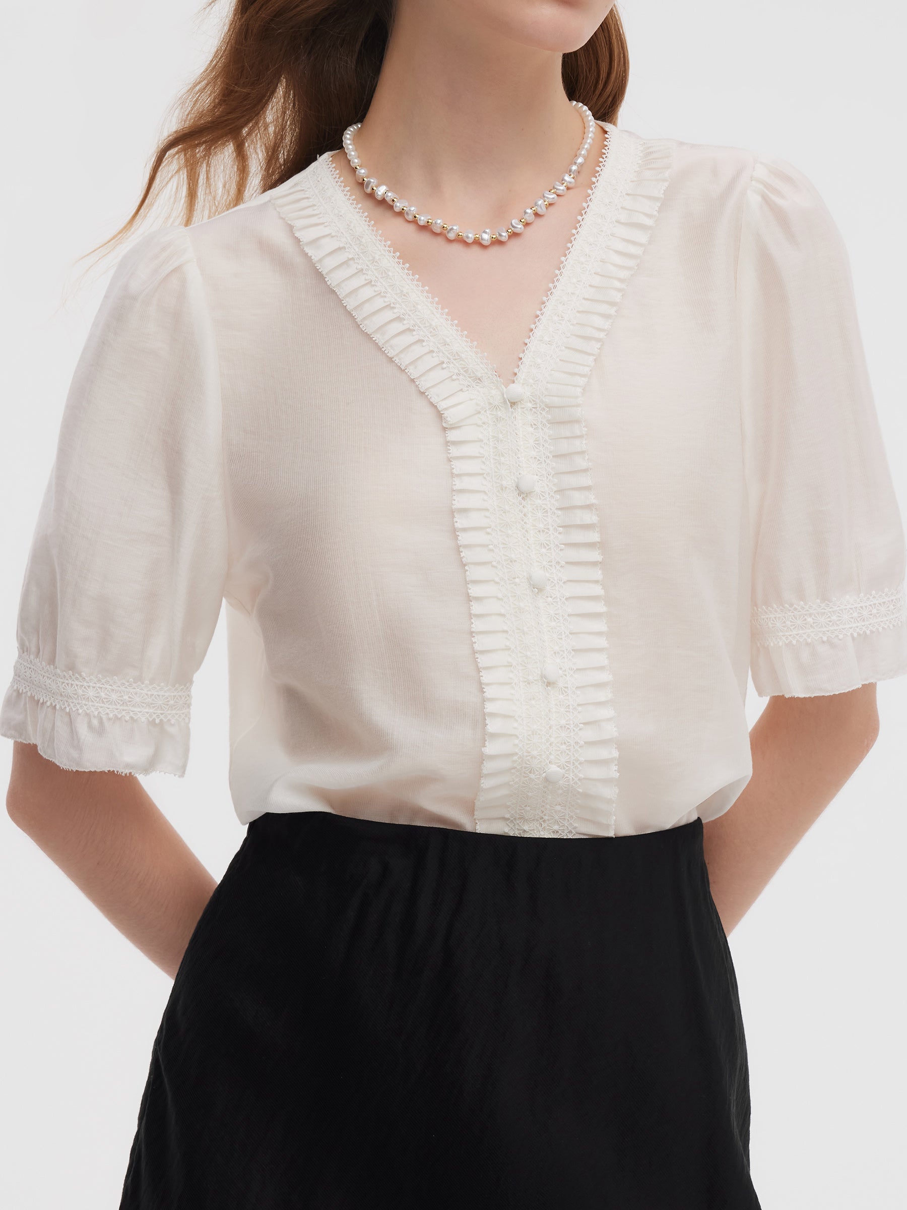 Tencel Karışımlı V Yaka Kadın Bluz