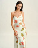 Sueña™ Beyaz Çiçekli Slip Midi Elbise