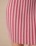 Sueña™ Pembe Çizgili Omuzu Açık Bodycon Triko Elbise