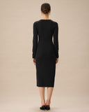 Sueña™ Siyah V Yaka Bodycon Triko Elbise