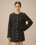 Siyah Tek Sıralı Tweed Ceket