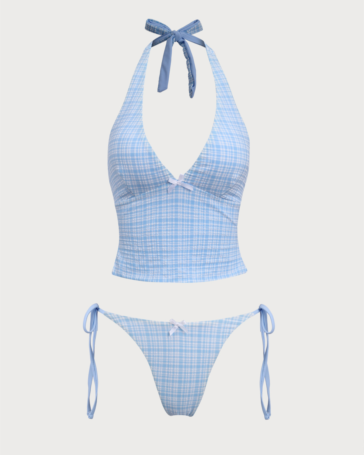 Sueña™ Mavi Örme Ekose Tankini Mayo
