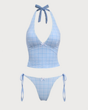 Sueña™ Mavi Örme Ekose Tankini Mayo