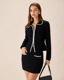 Siyah Kontrast Örgü A Kesim Mini Etek