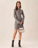 Gri Tekne Yaka Kazak Mini Elbise