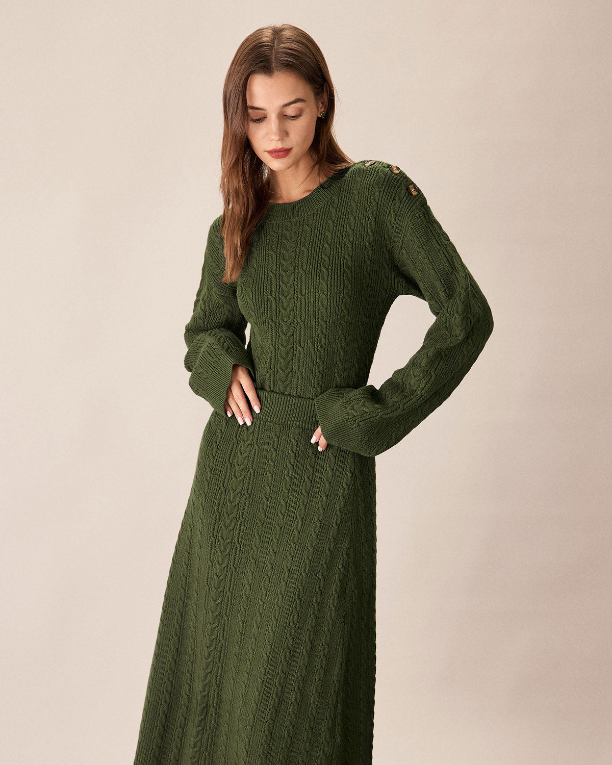 Sueña™ Yeşil Beli Lastikli Triko Midi Etek