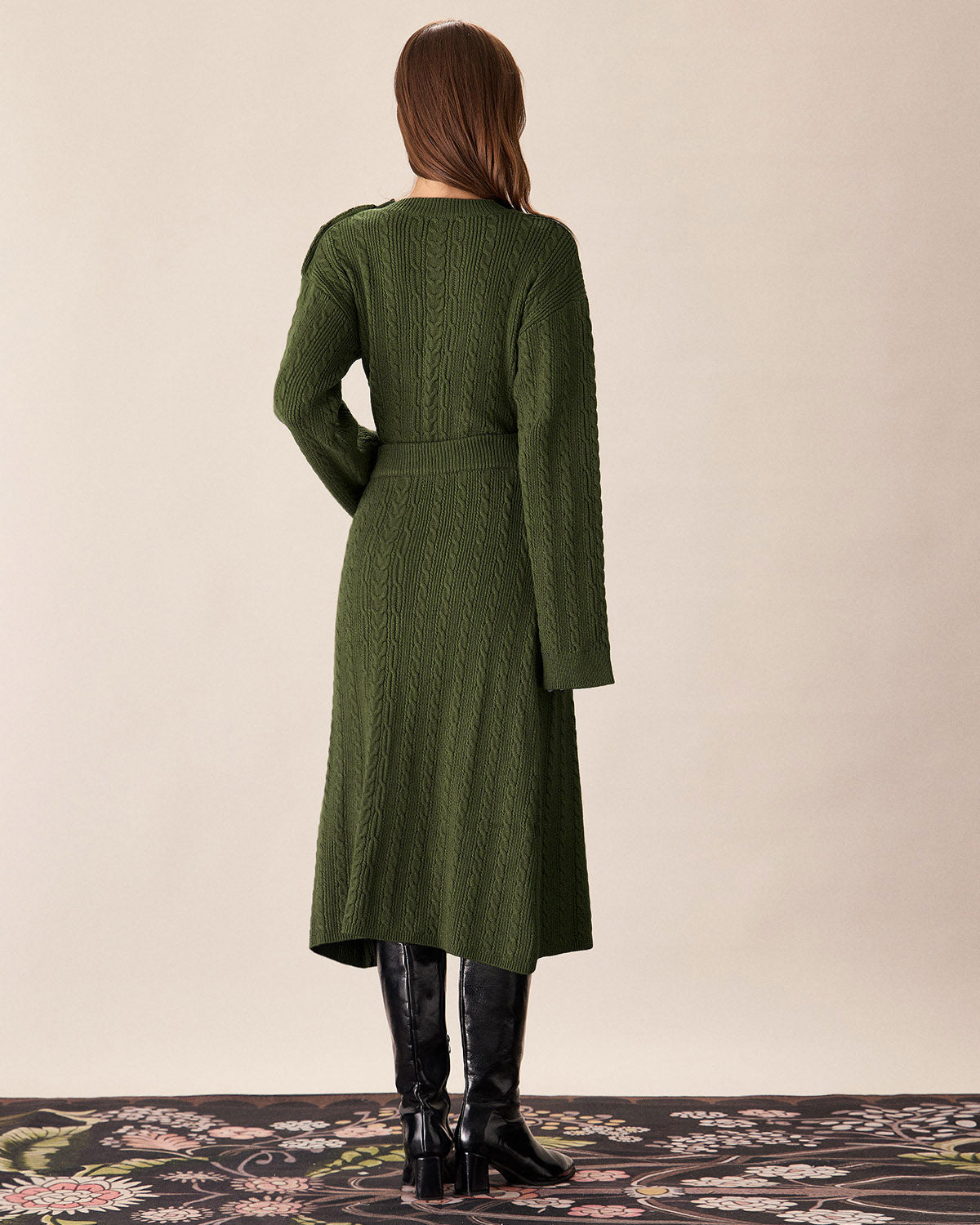 Sueña™ Yeşil Beli Lastikli Triko Midi Etek