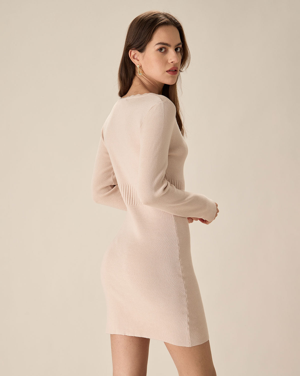 Sueña™ Kayısı V Yaka Bodycon Kazak Elbise