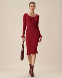 Sueña™ Kırmızı Bodycon Çan Kol Kazak Elbise