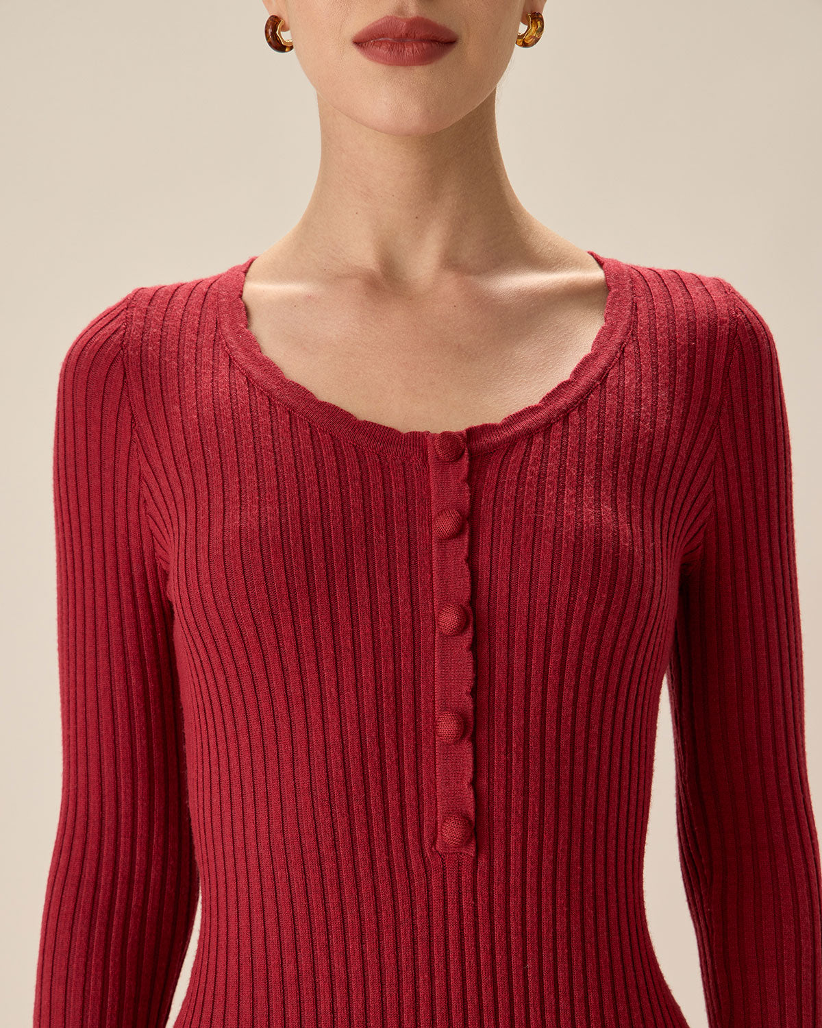 Sueña™ Kırmızı Bodycon Çan Kol Kazak Elbise