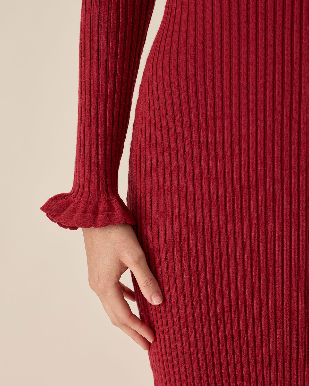 Sueña™ Kırmızı Bodycon Çan Kol Kazak Elbise