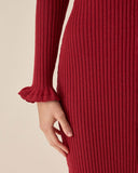 Sueña™ Kırmızı Bodycon Çan Kol Kazak Elbise