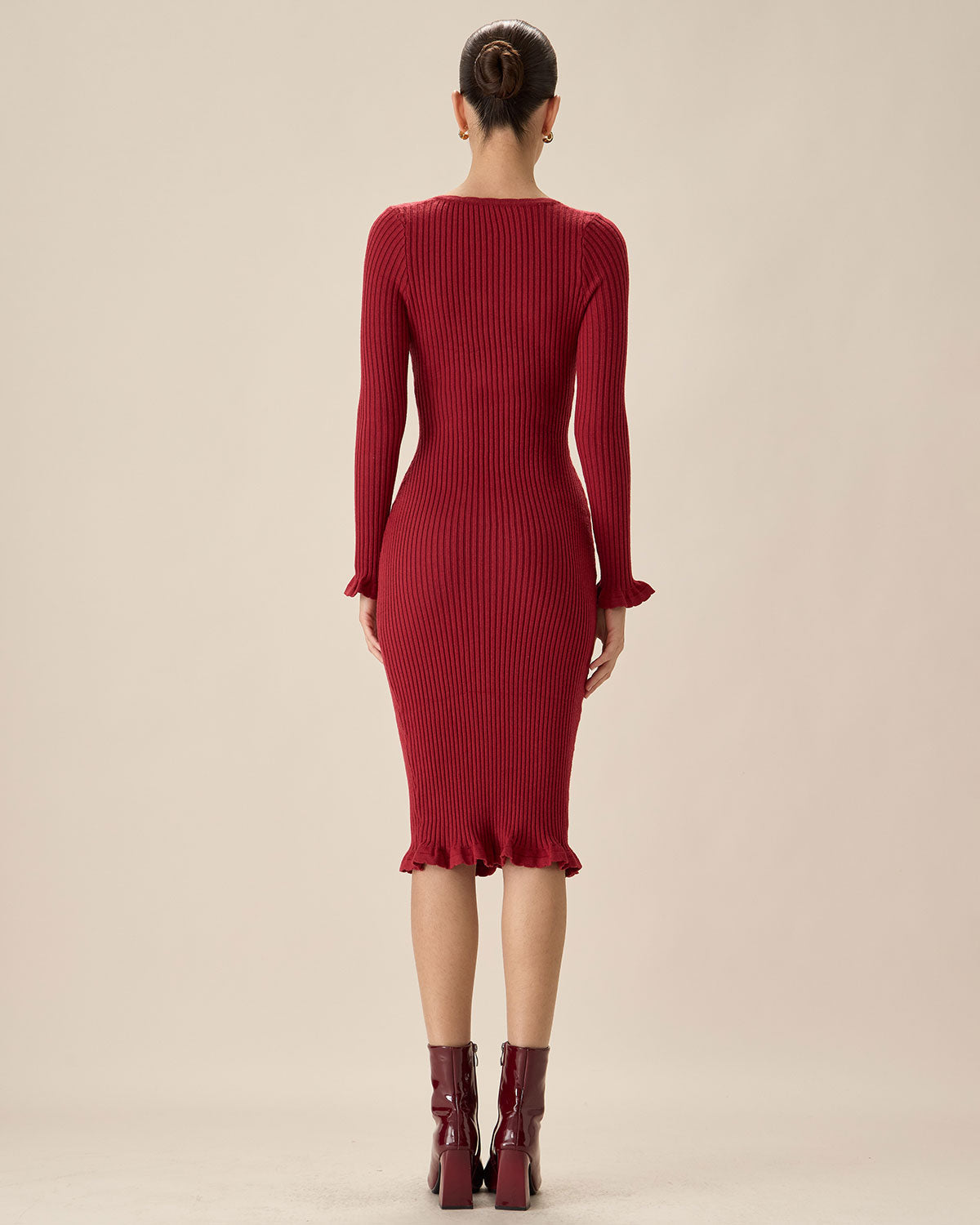 Sueña™ Kırmızı Bodycon Çan Kol Kazak Elbise