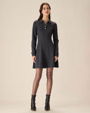 Sueña™ Gri Piliseli Kazak Mini Elbise