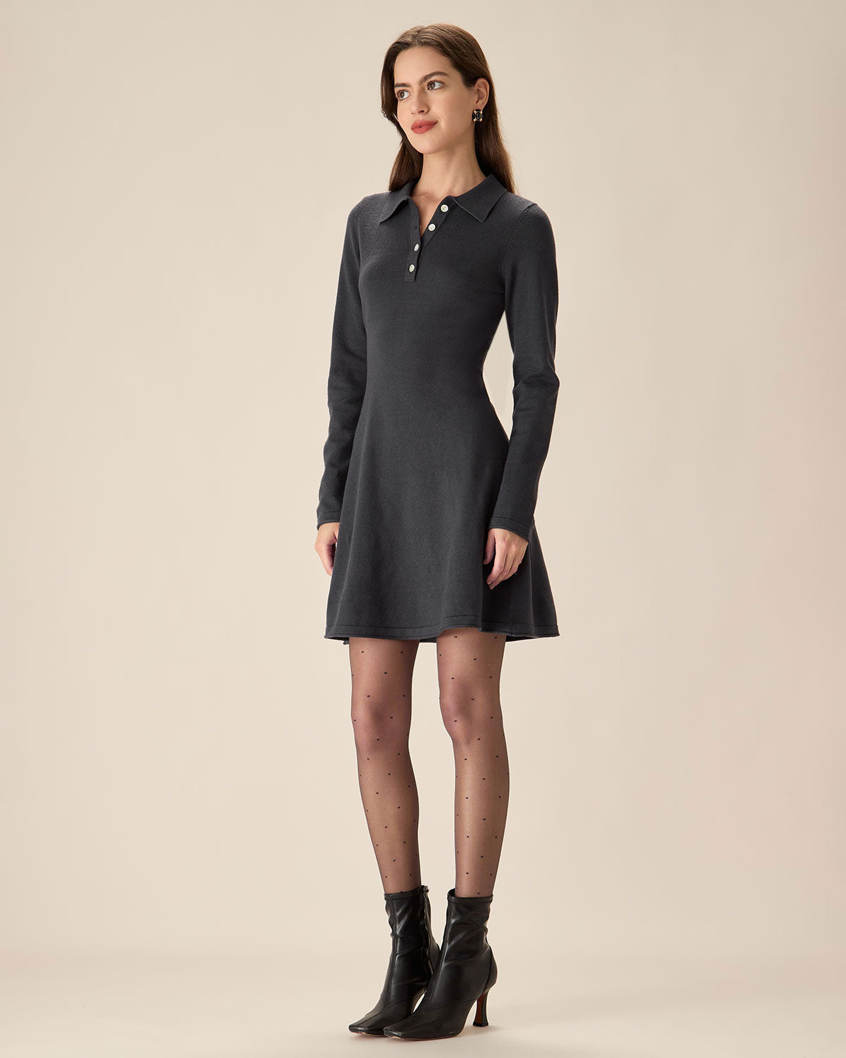 Sueña™ Gri Piliseli Kazak Mini Elbise