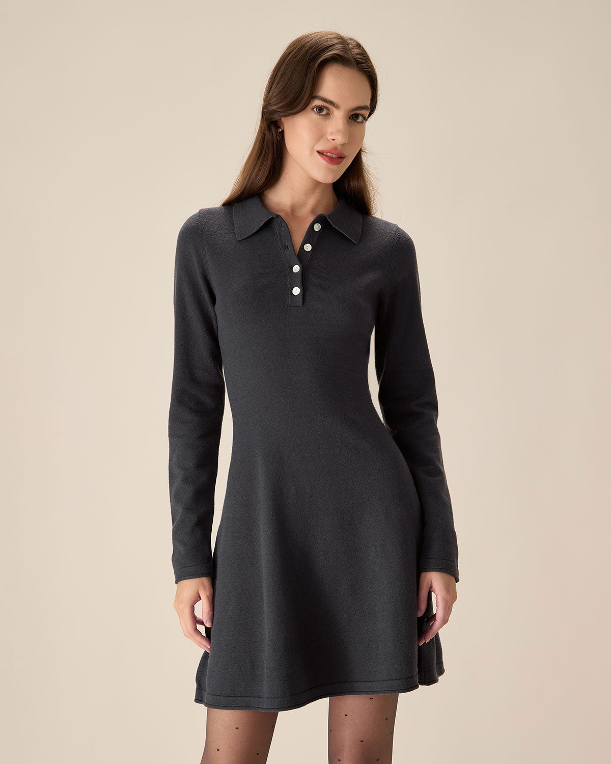Sueña™ Gri Piliseli Kazak Mini Elbise