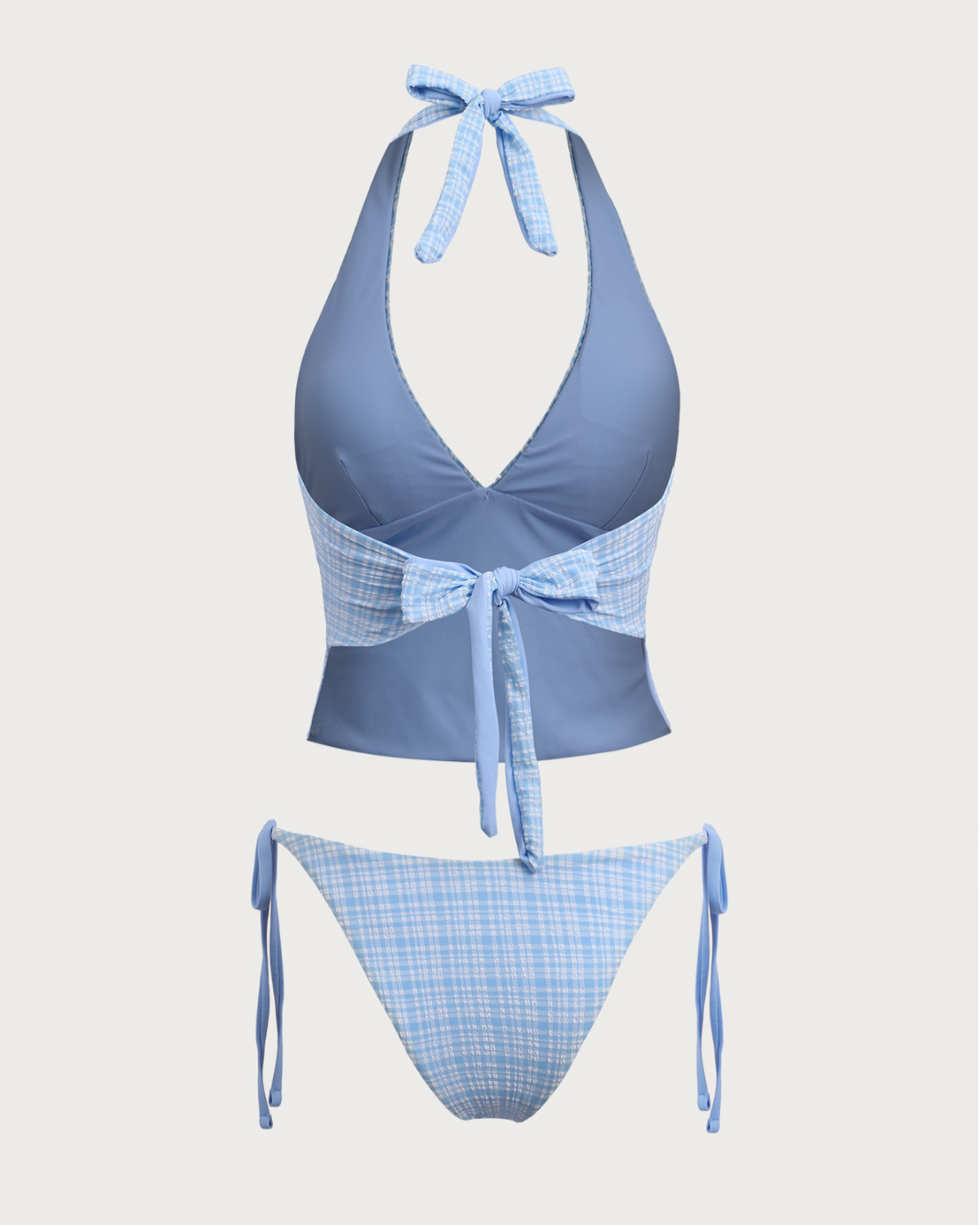 Sueña™ Mavi Örme Ekose Tankini Mayo