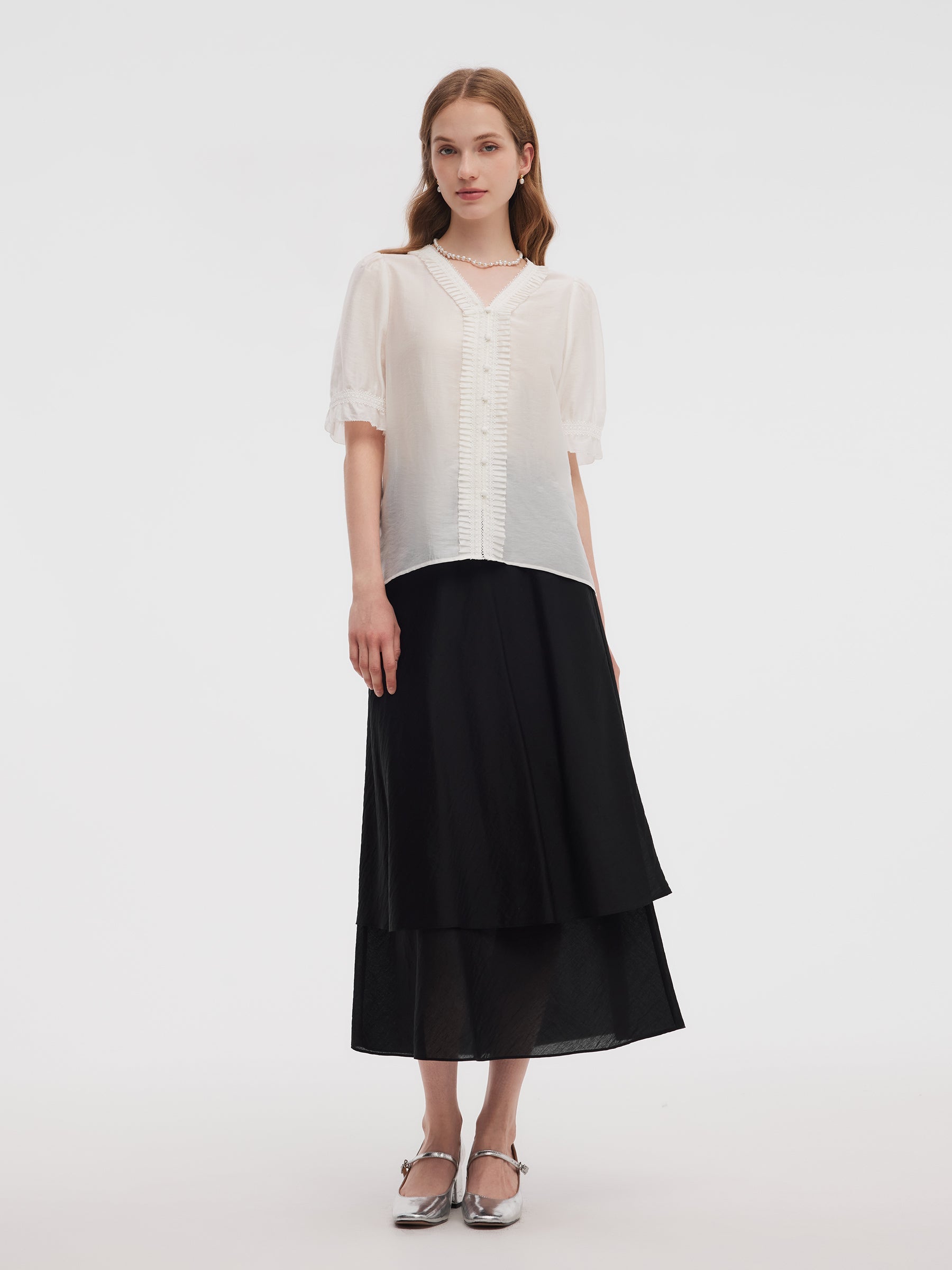 Tencel Karışımlı V Yaka Kadın Bluz