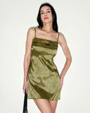 Sueña Yeşil Jakarlı Saten Slip Mini Elbise