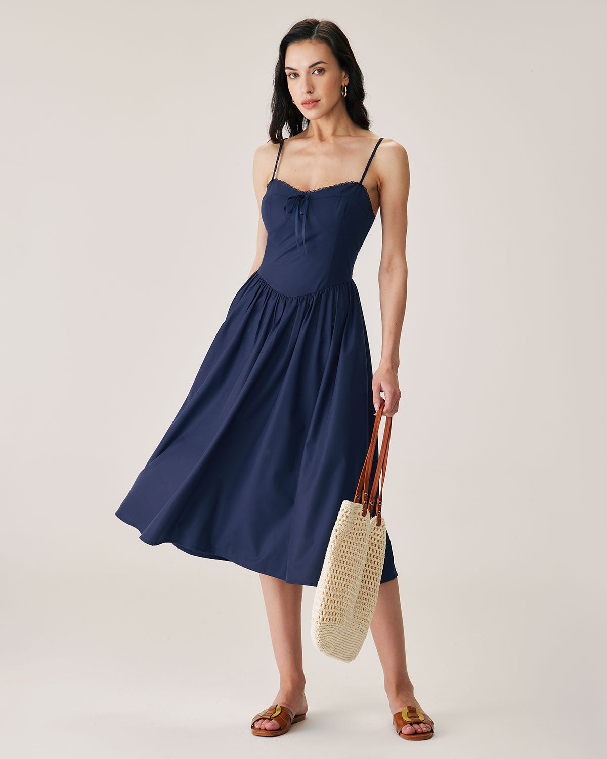 Sueña™ Lacivert Büzgülü Slip Midi Elbise