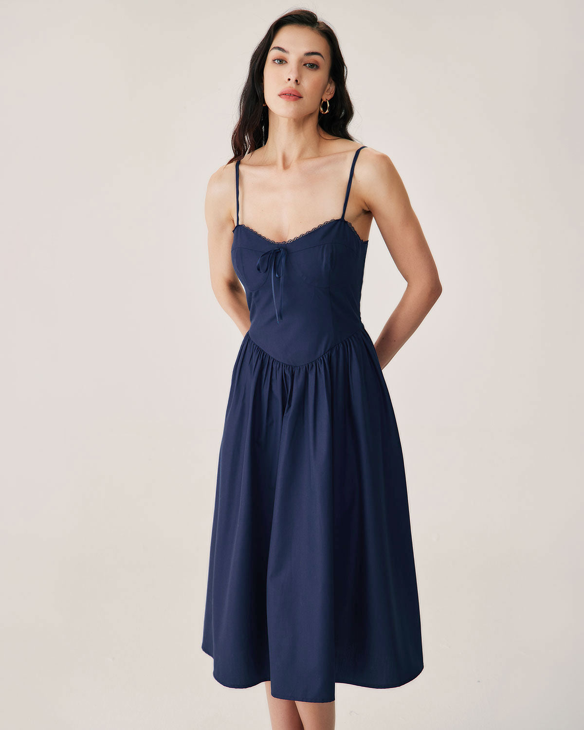 Sueña™ Lacivert Büzgülü Slip Midi Elbise