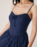 Sueña™ Lacivert Büzgülü Slip Midi Elbise
